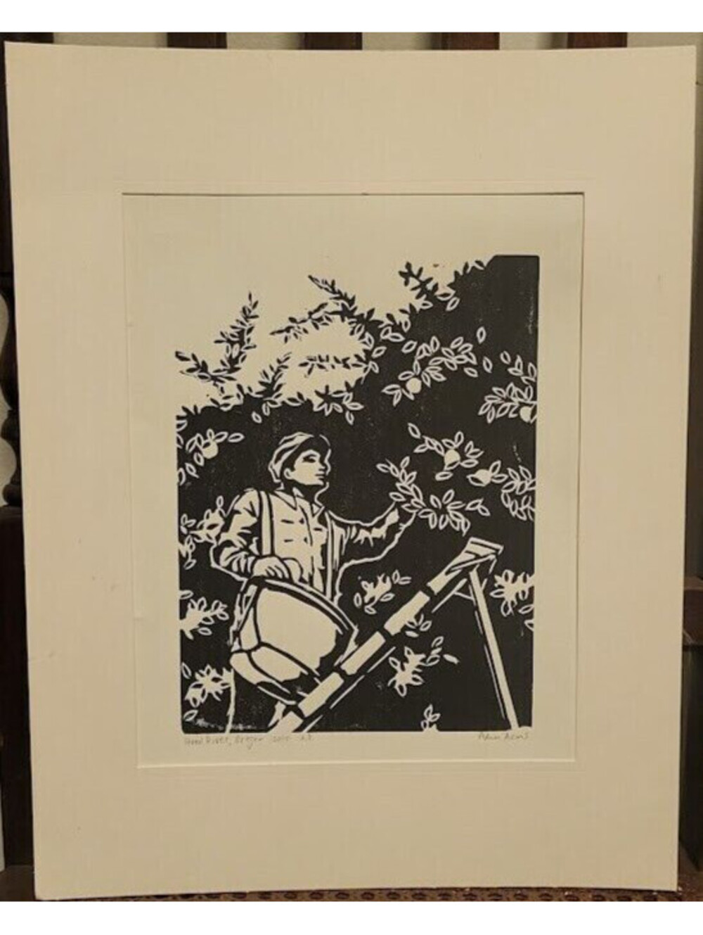 Signed Adam Arms Fruit Picker Beautiful Lithograph Print 2010 Hood River Oregon
